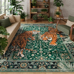 tapis vert noir bohème motif tigre fleurs vintage maison intérieur