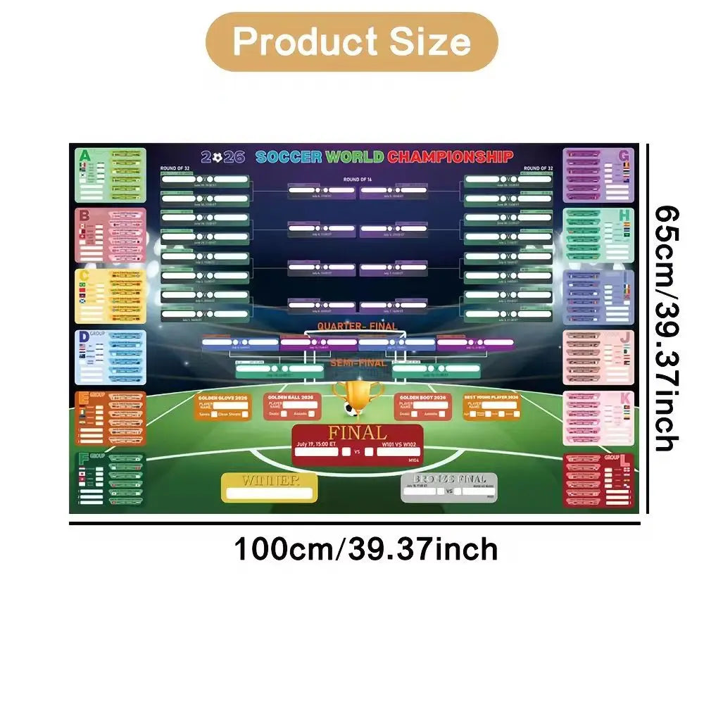 calendrier match football 2026 graphique moderne opaque adhésif noir vert rouge jaune bleu textes