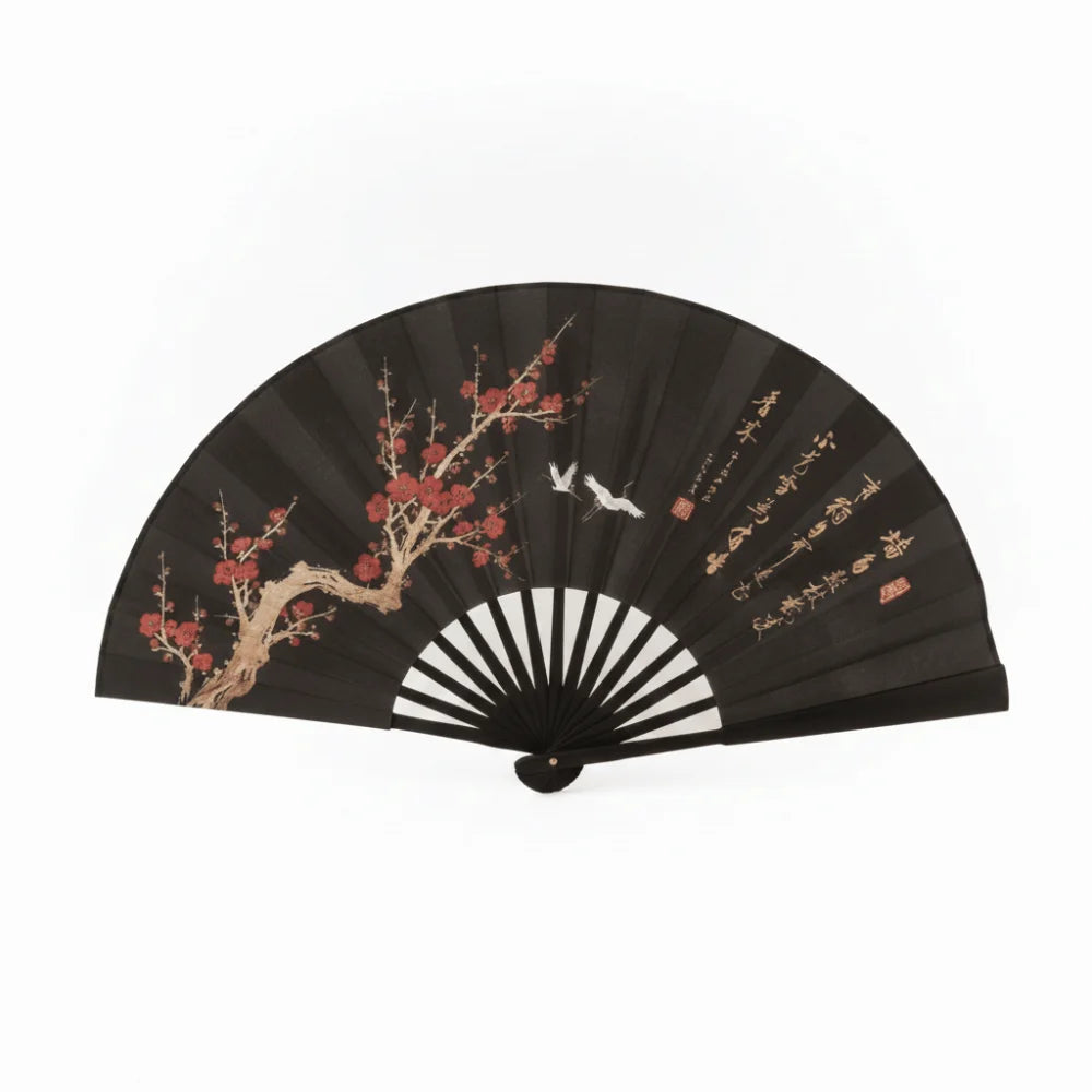 éventails pliants traditionnels chinois fleurs papillons calligraphie paysages noir blanc bleu gris rose support