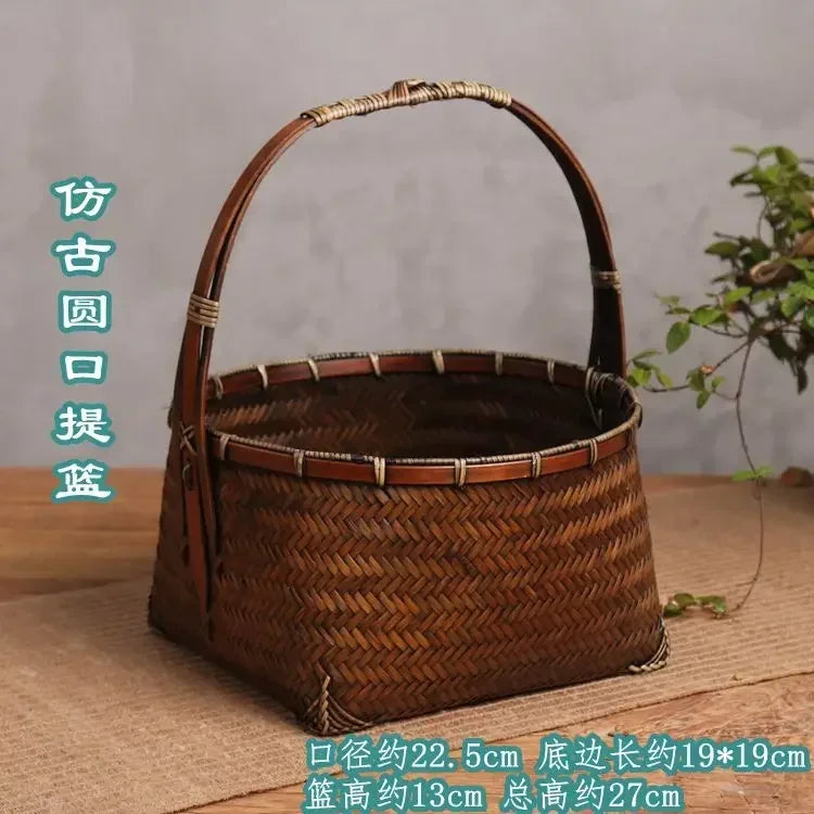 panier rangement tissé bambou marron traditionnel poignée bois rangement pique niqueextérieur thé