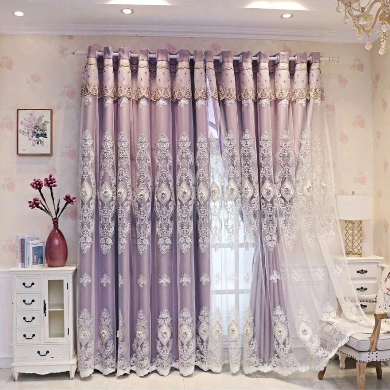 rideau voile violet rose brodé fleurs 3d élégant classique transparentextérieur fenêtre chambre salon