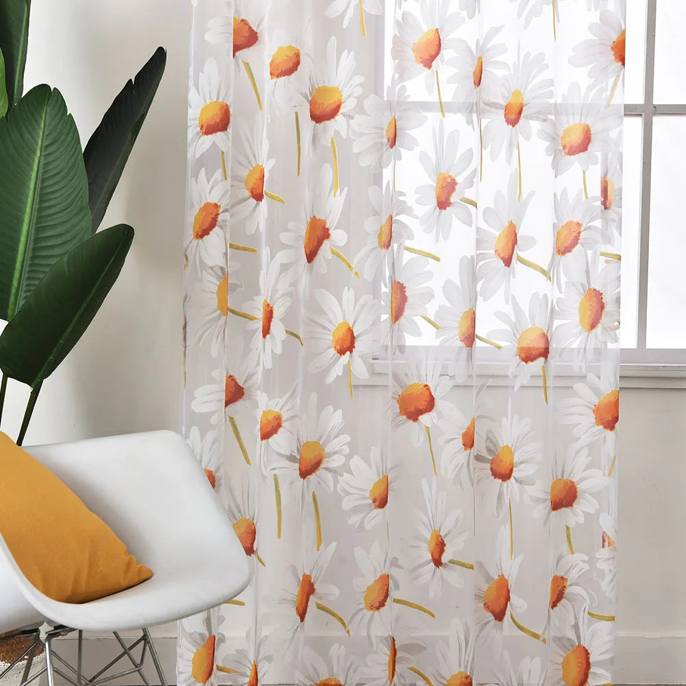 rideau moderne fleurs transparent blanc jaune orange tulle polyester fenêtre extérieureôtel