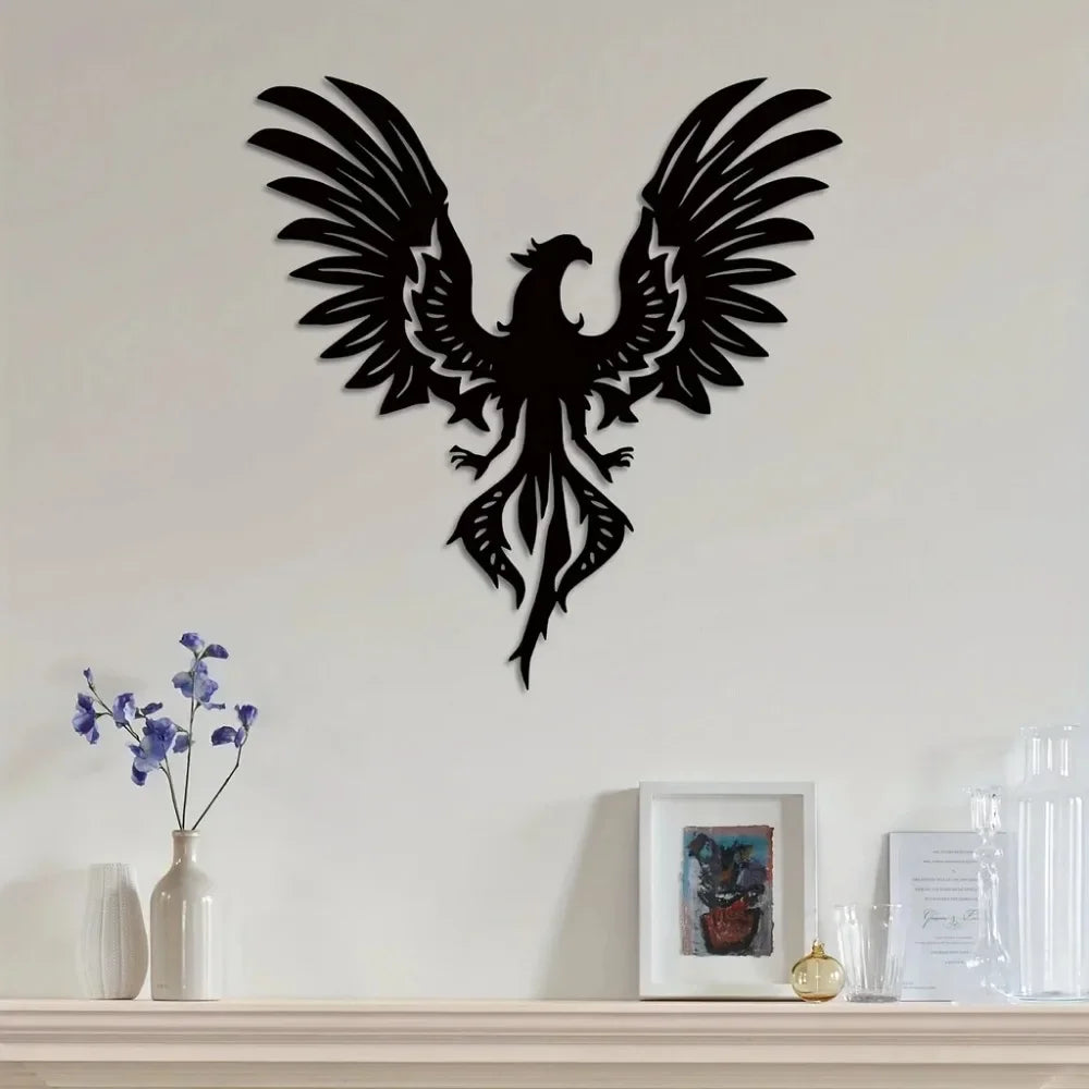 Décoration murale Phoenix en fer noir vue de face