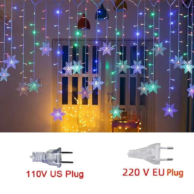 guirlande lumineuse flocons neige étoiles multicolore blanc rouge vert bleu décoration noël festive chambre