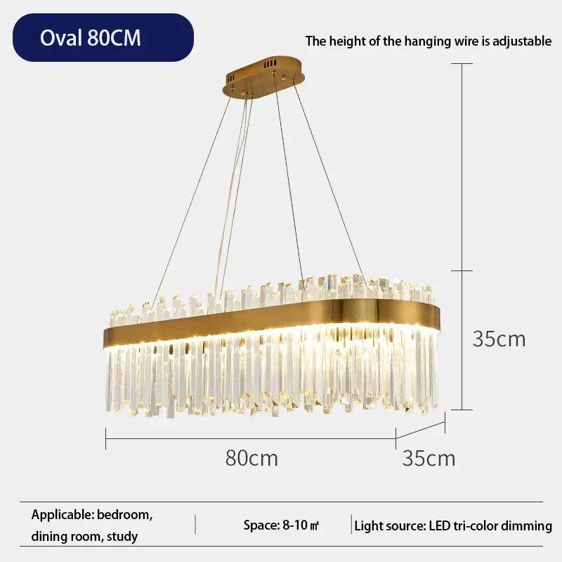 suspension lumineuse moderne dorée cristal chrome poli led télécommande transparente chambre salon