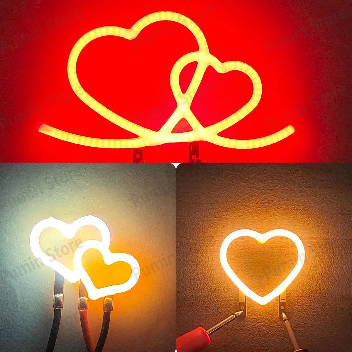 ampoule decorative lumiere neon coeurs bicolore rouge blanche moderne romantique
