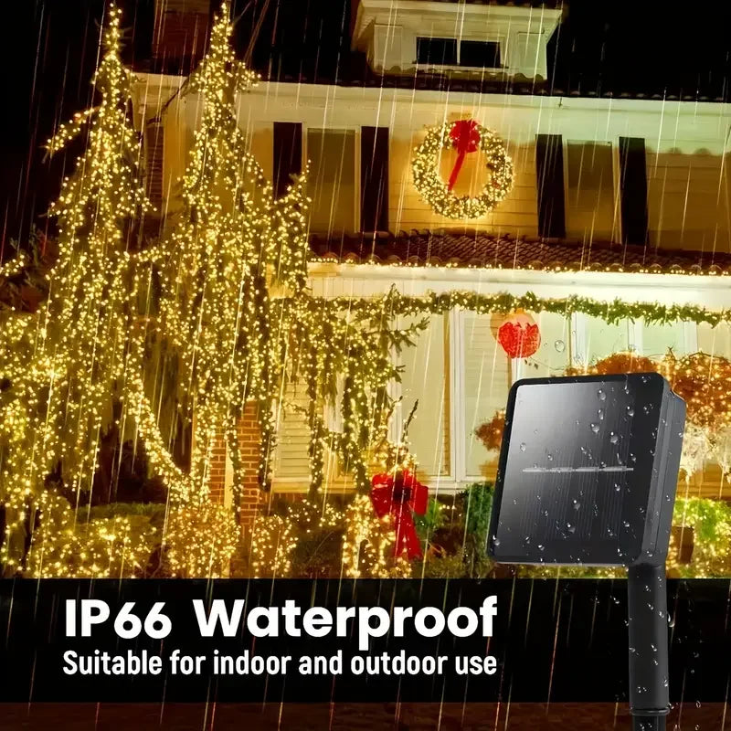 guirlande lumineuse solaire 12m 100led blanc chaud points lumineux uniformes moderne imperméable ip65 festiveextérieur
