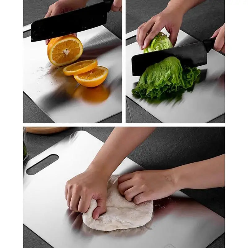 planches découper acier inoxydable argentées double face modernes utilitaires poignée intégrée