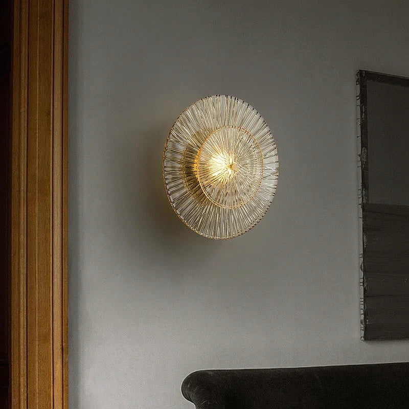 applique murale moderne led transparente rayons radiaux blanc doré éclairage décoration chambre salon