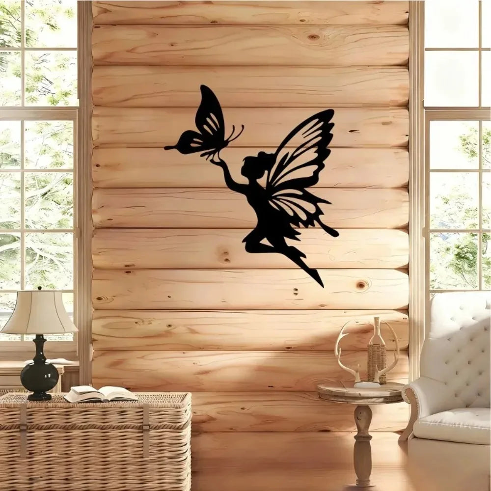décoration murale silhouette fée papillon noir minimaliste intérieure chambre salon mur opaque