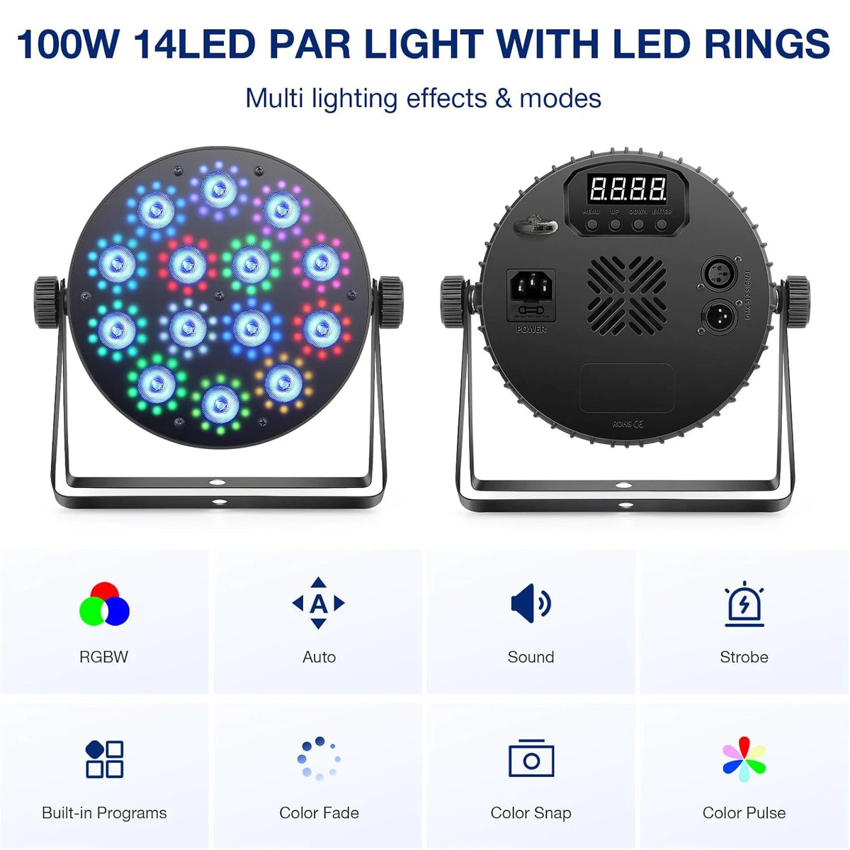 projecteur led 100w rgbw noir télécommande support rotatif scène dj moderne professionnel