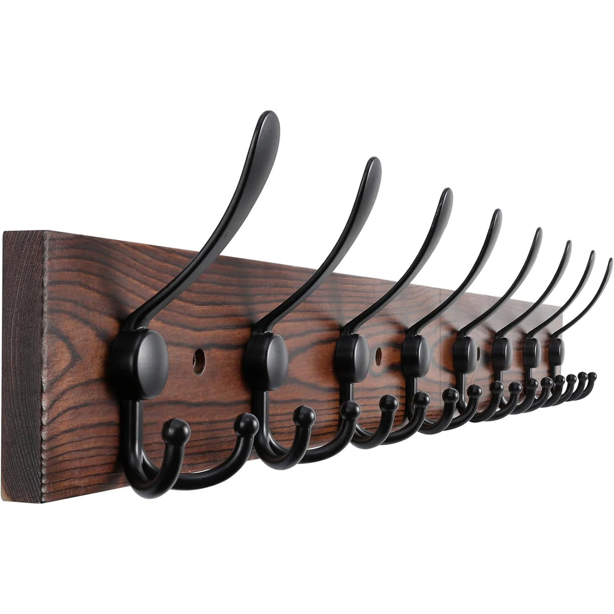 porte manteaux mural rustique crochets bois pin métal noir vis chevilles vestes chapeaux sacs