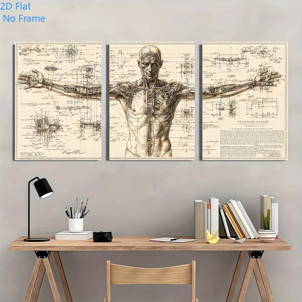 affiche anatomique médicale vintage dessin corps humain annotations noir toile décoration moderne