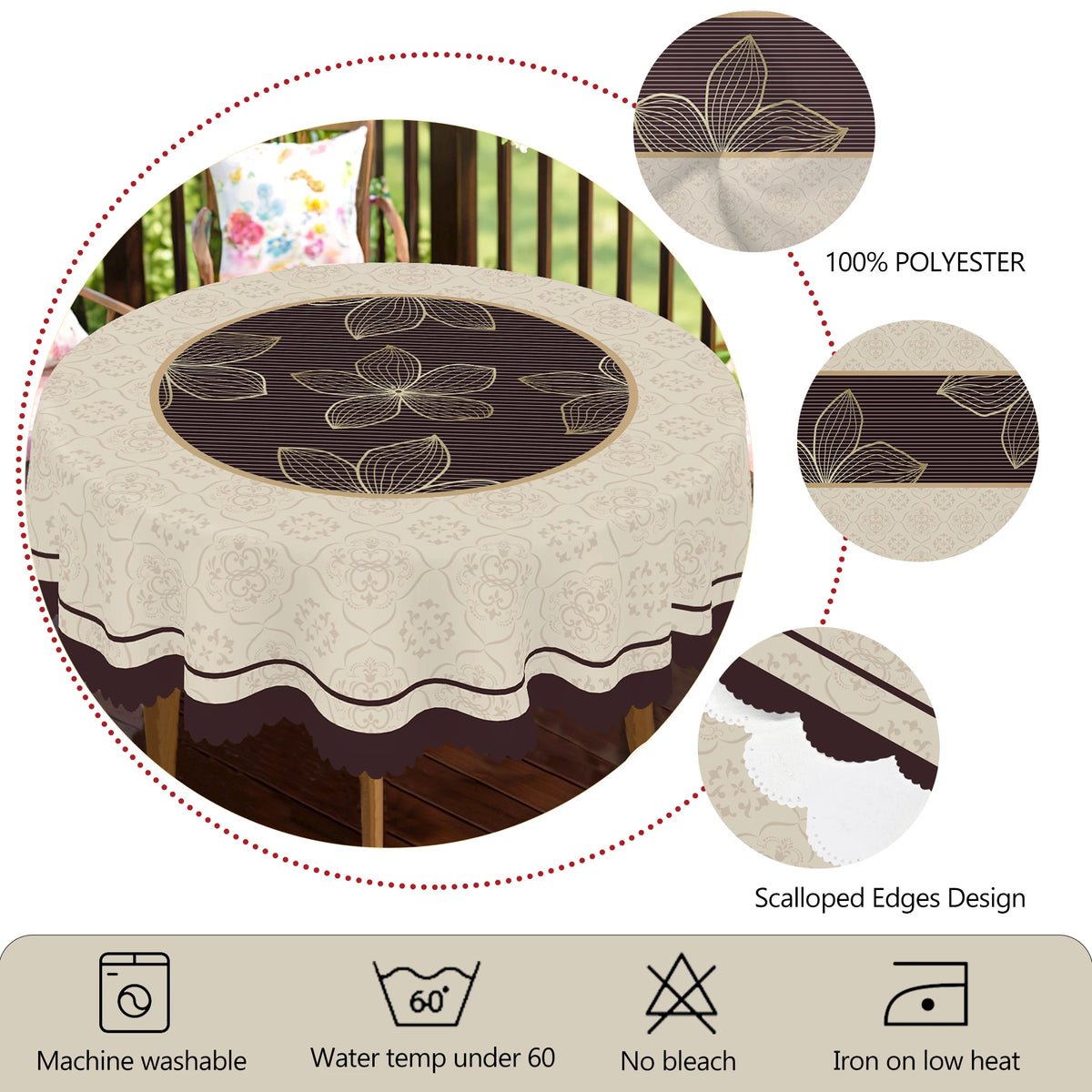 nappe table imperméable fleurs dorées motifs géométriques classique printemps étéextérieur maison