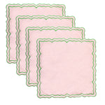 lot serviettes table coton fleurs bordure dentelée rose vert bleu