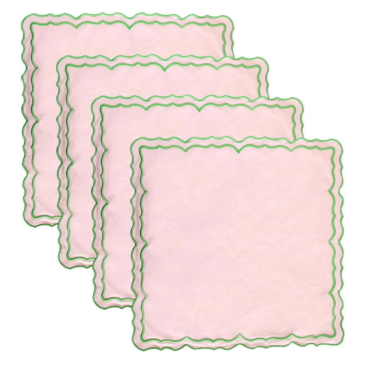 lot serviettes table coton fleurs bordure dentelée rose vert bleu
