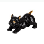figurine chien bouledogue français noir blanc détails dorés lisse brillante moderne décorative