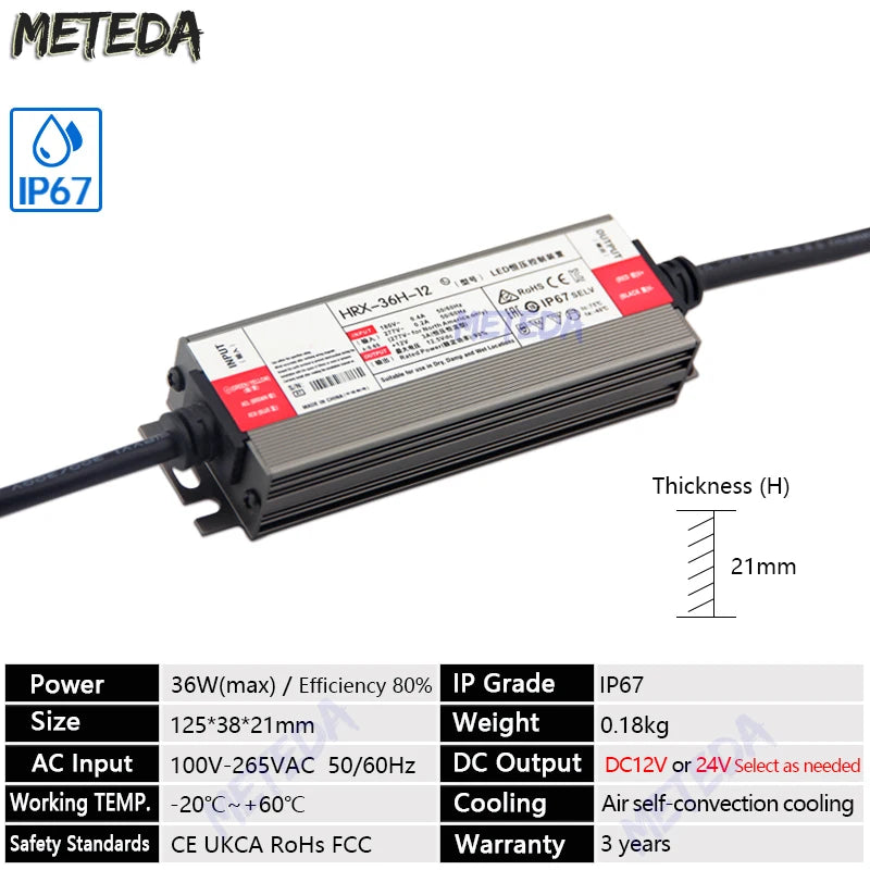 transformateur led waterproof ip67 12v 24v 36w 600w gris métallisé texturé industrielle
