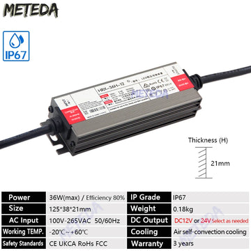 transformateur led waterproof ip67 12v 24v 36w 600w gris métallisé texturé industrielle