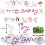 guirlande happy birthday fées lapin papillons arc licorne aquarelle enfantine féerique pastel