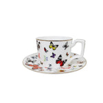 tasse assiette soucoupe motif papillons colorés os chinois élégante décoration thé blanc