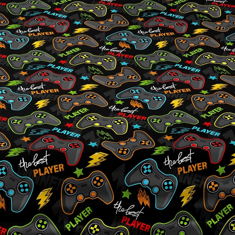 drap housse polyester motif dessin animé manettes joueur étoiles lightning moderne noir jaune bleu