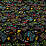 drap housse polyester motif dessin animé manettes joueur étoiles lightning moderne noir jaune bleu