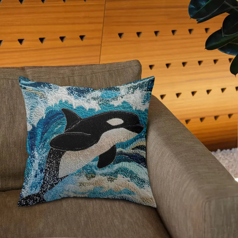 housse coussin orque vague océan bleu noir blanc moderne 100 polyester carré 45x45cm decoration
