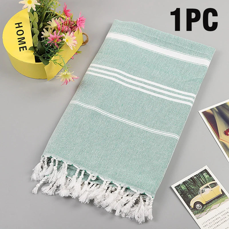 serviette plage rayée rose clair coton absorbant rapide sèche moderne minimaliste tassel