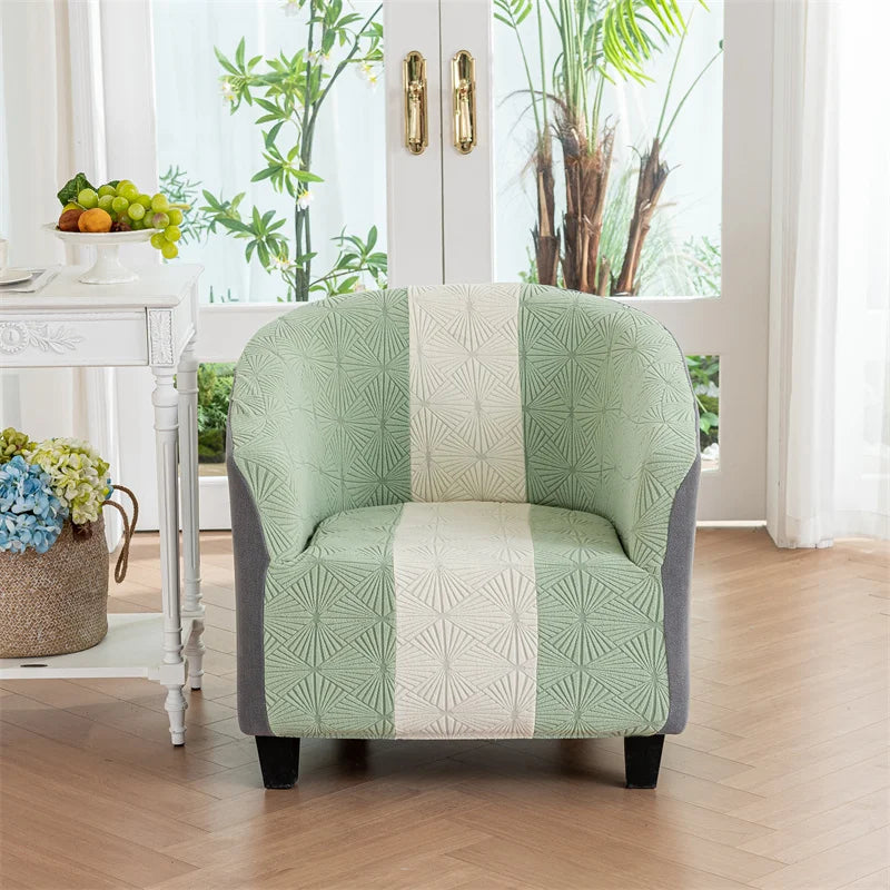 housses fauteuil vert clair rayures horizontales polyestère moderne adhésif lavable printemps été