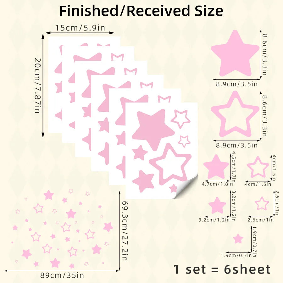 stickers muraux étoiles rose clair adhésifs décoratifs chambre enfant feuilles 15x20cm