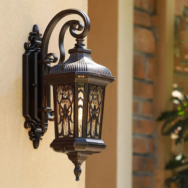lampe murale extérieure classique ornements floraux verre opalin noir éclairage quotidien cuisine salle bain