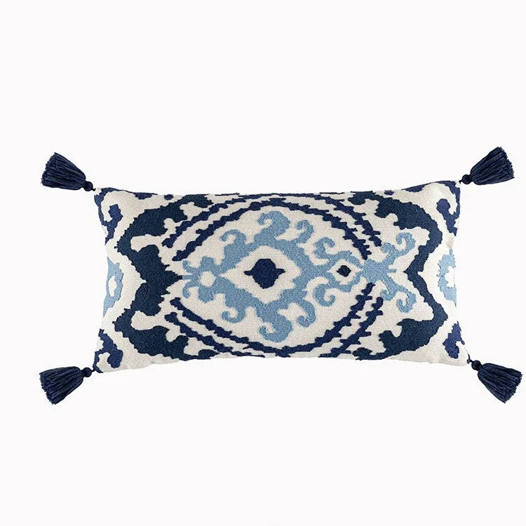 housse coussin brodée boho chic motif floral géométrique polyester 30x60cm decoration maison