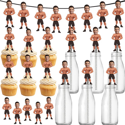 Bannière anniversaire adulte homme visage musclé orange