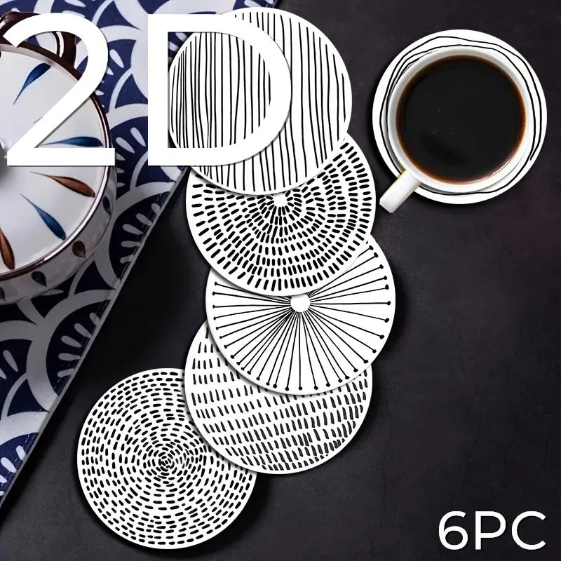 coasters bois blanc rayures noires spirales modernes décoration intérieure 14+