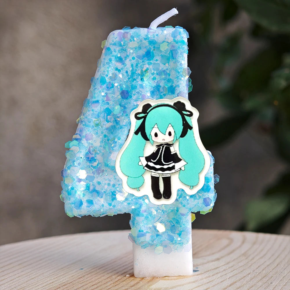 bougies anniversaire hatsune miku chiffres glitter bleu blanc décoratives anime personnalisées enfants adultes