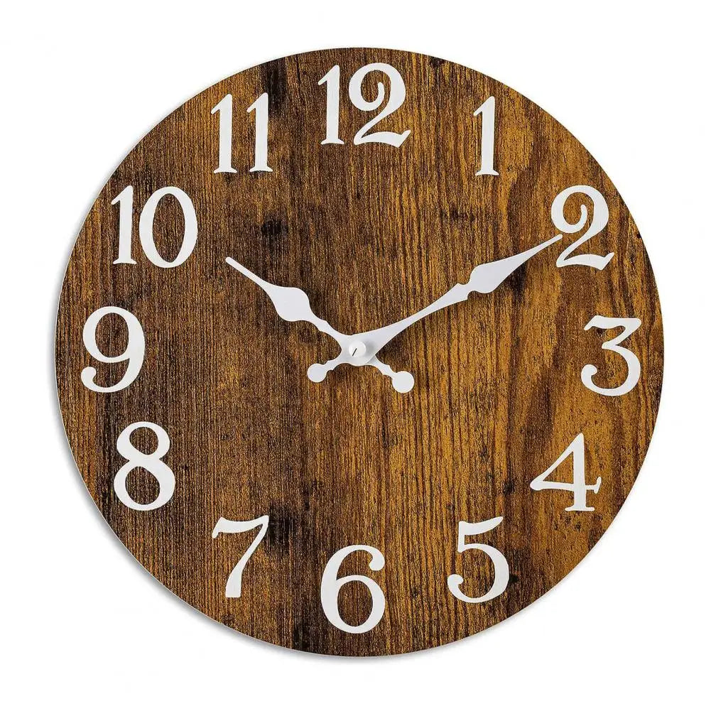 horloge murale bois vintage rustique sans tic tac analogique salon décoration chambre números