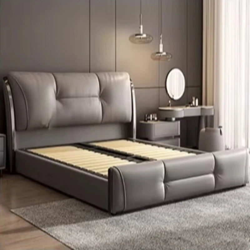 lit gris simili cuir doux moderne rangement 180cm 200cm assemblage maison