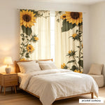 rideaux imprimés moderne fleurs tournesol jaune vert semi opaques maison