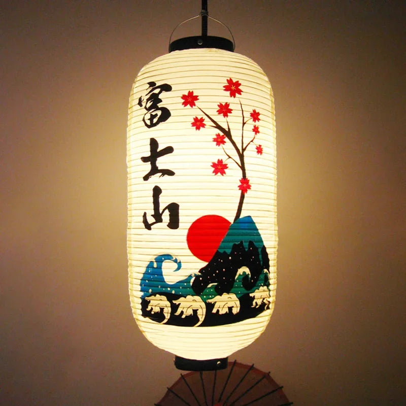 lanterne japonaise traditionnelle blanc noir rouge bleu vert paysages symboles lettrage extérieur festive