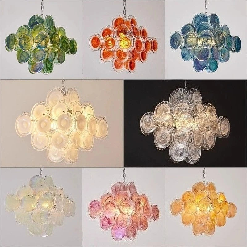 suspension lumineuse moderne rose verte verre transparent chaîne métallique 65cm 65cm