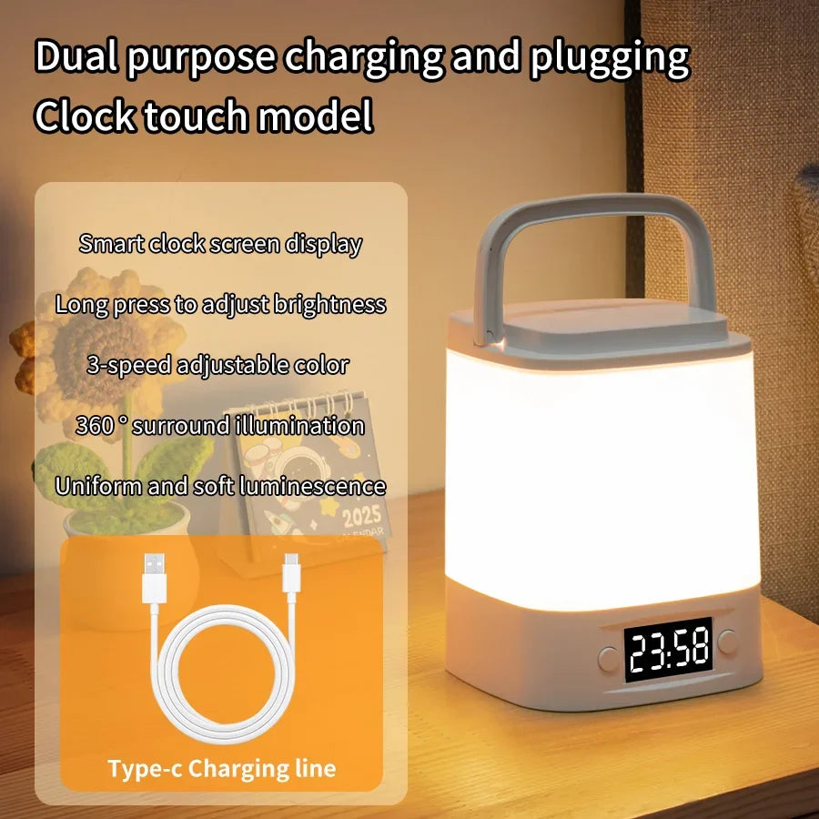 lampe multifonctionnelle horloge digitale éclairage blanc orange télécommande charge batterie rechargeable