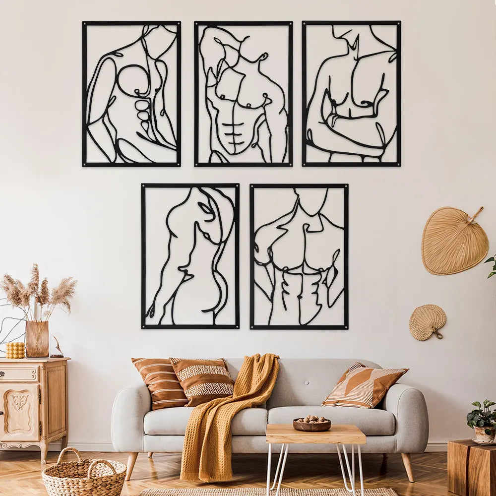 décoration murale moderne tableaux abstraits noir blanc lignes fluides minimalistes clips mur