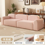 canapé moderne rose clair uni bois salon minimaliste 210cm 170cm 240cm coussins
