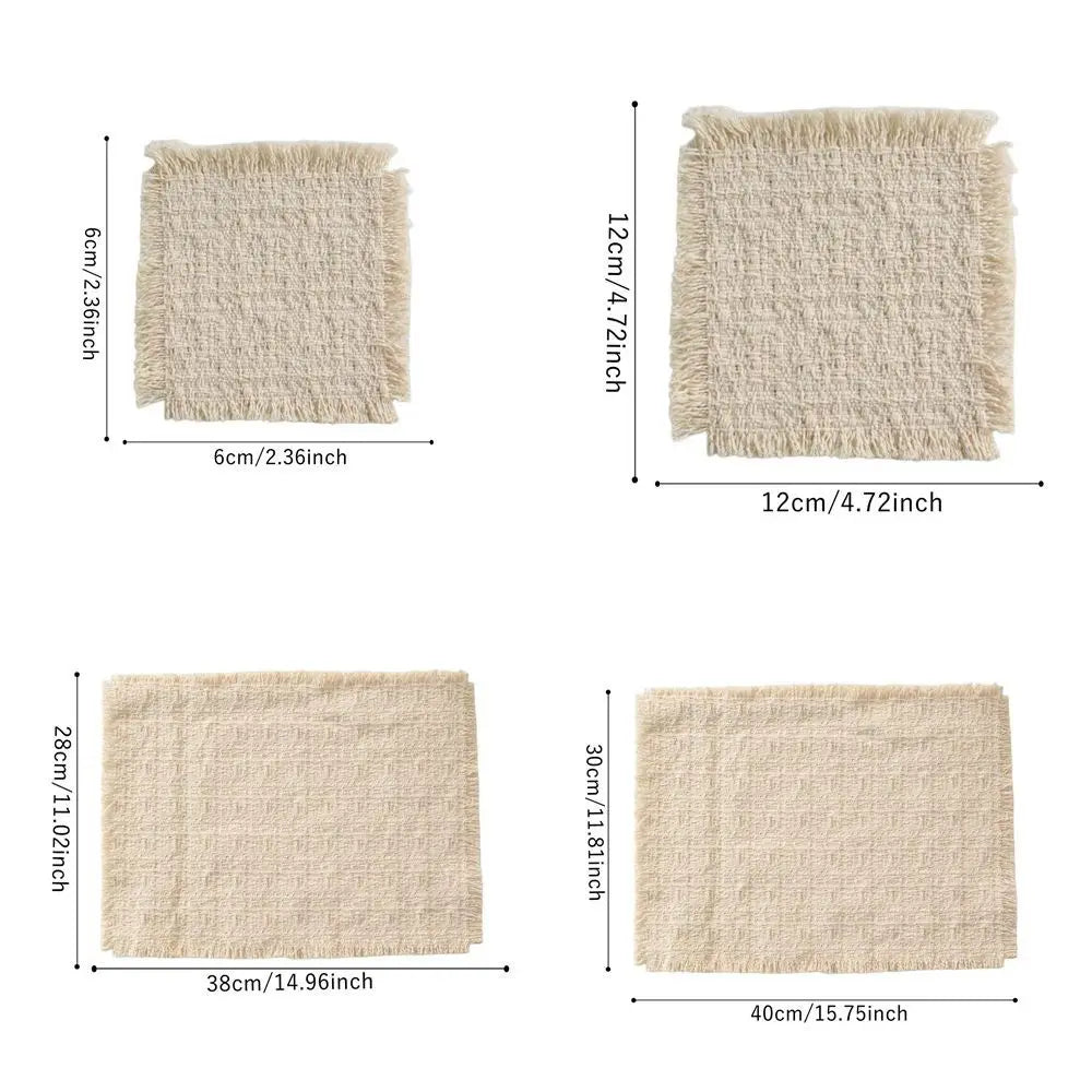serviettes table tissu lin beige rustique franges polies clips muralsetSize40cm38cm30cm28cm12cm6cm