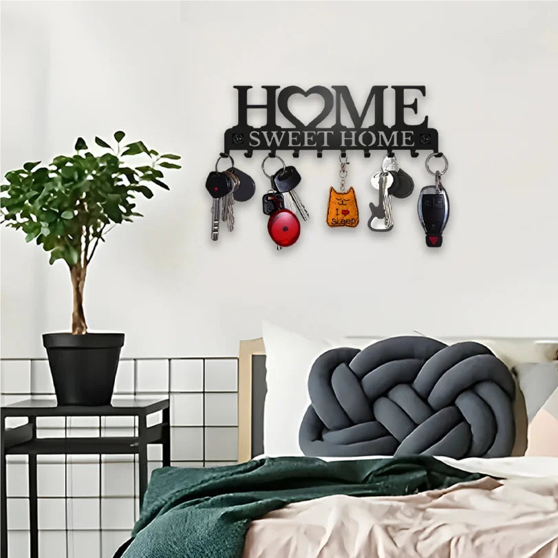 porte clés mural moderne motif sweet lettres dorées noir maison