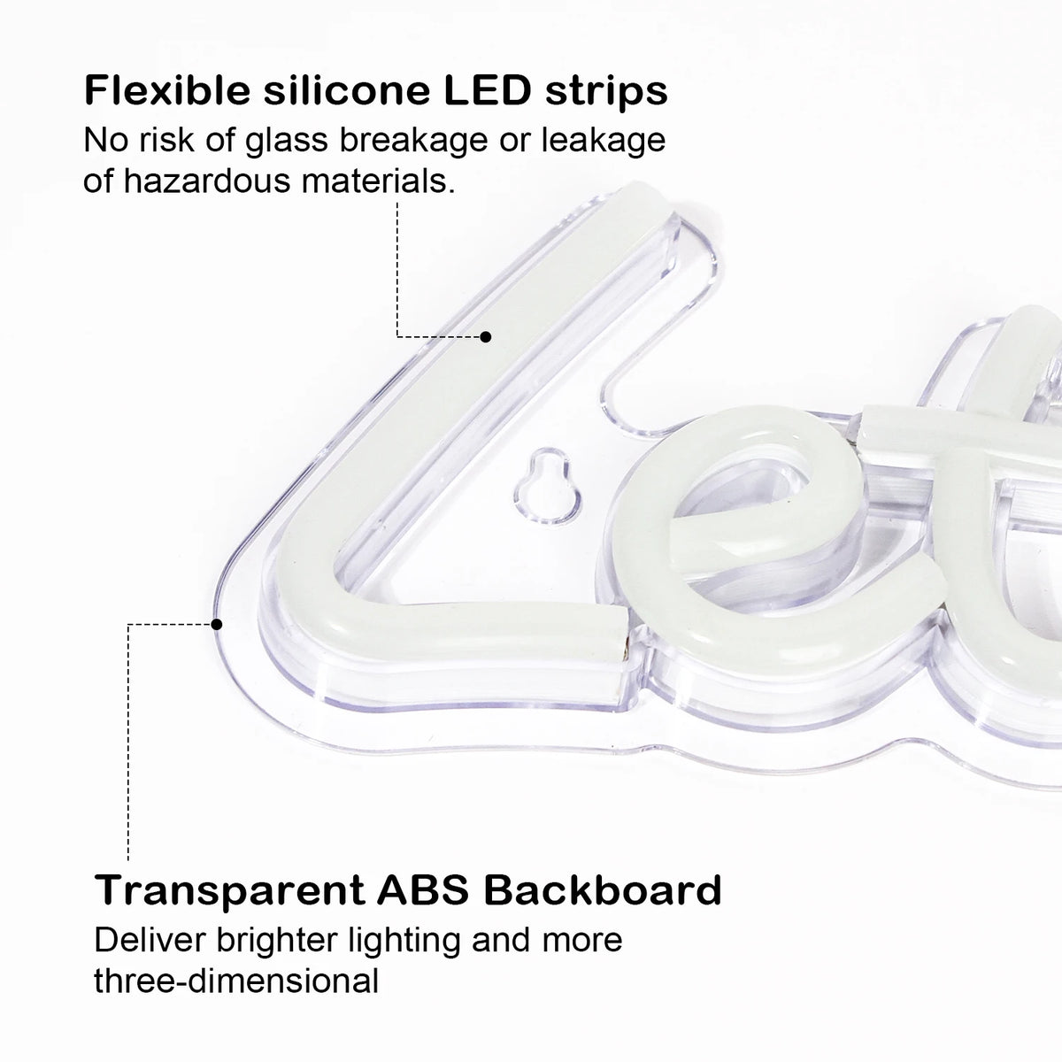 enseigne lumineuse led transparente moderne décoration intérieure party rose bleu jaune graphique câble usb