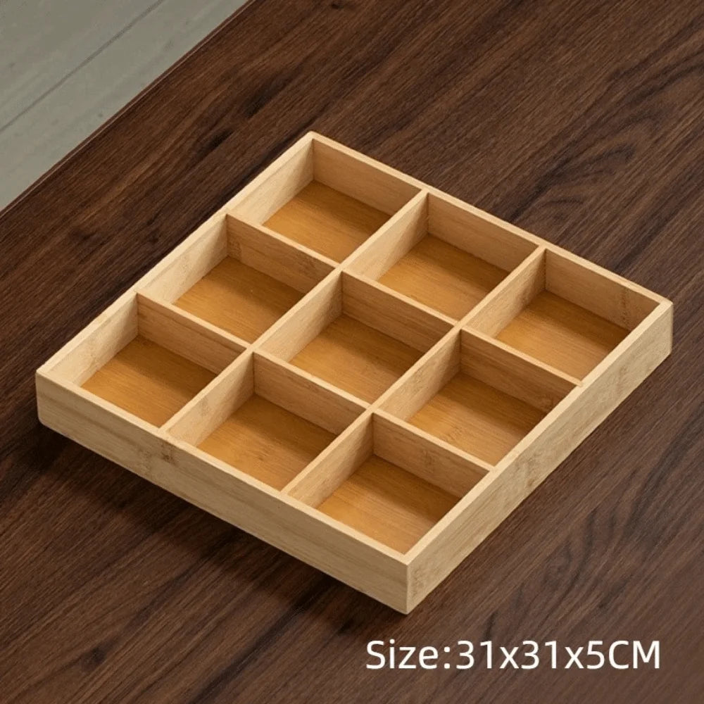 boîte compartiments bois clair minimaliste fruits légumes thé
