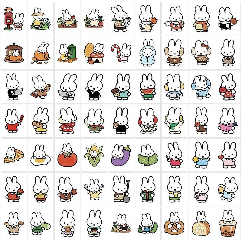 sticker autocollant dessin animé simple mignon lapin fruit légume maison accessoire pack 72pcs opacité