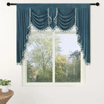 rideau classique bleu marine beige broderie dorée pompons salon maison luxe